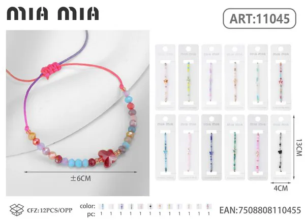 Pulsera tejida con cuentas de cristal y mariposa, multicolor