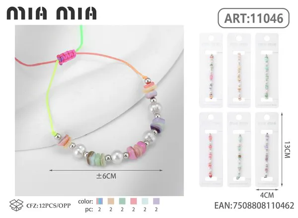 Pulsera tejida con conchas y perla, multicolor