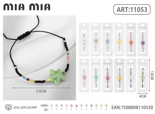 Pulsera tejida con estrella de mar y cuentas de colores