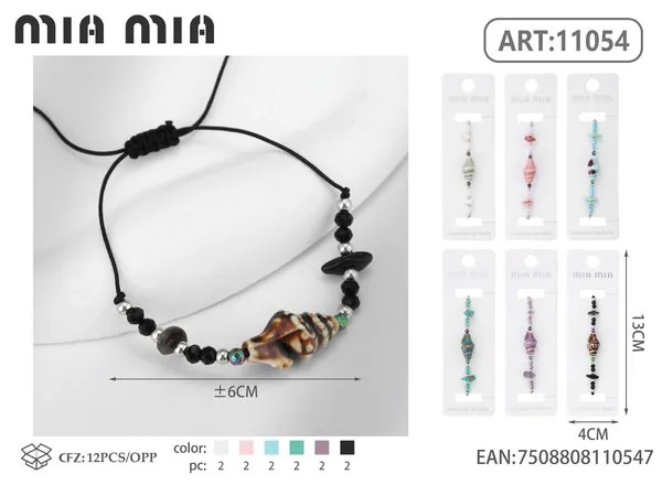 Pulsera tejida con caracol de mar, negra