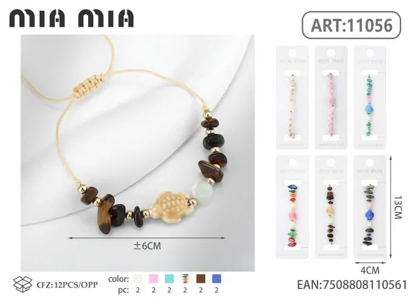 Pulsera tejida con tortuga y piedra de ojo de tigre