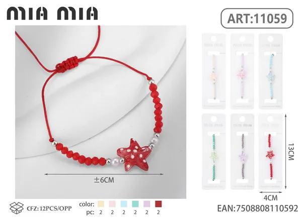Pulsera tejida con estrella de mar, roja