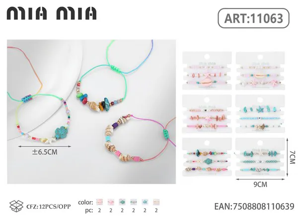 Pulsera tejida estilo marino con conchas, surtida
