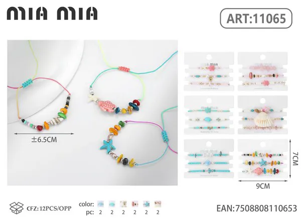 Pulsera tejida estilo marino con dijes de peces y estrellas