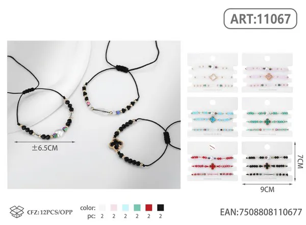 Pulsera tejida con trébol de cuatro hojas, negra