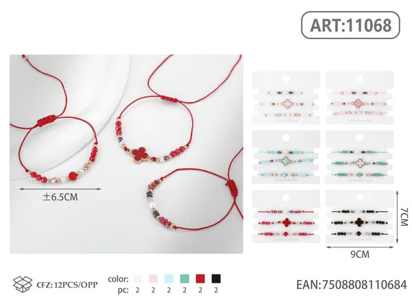 Pulsera tejida con trébol de cuatro hojas, roja