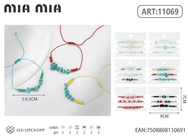 Pulsera tejida con piedra natural turquesa, surtida