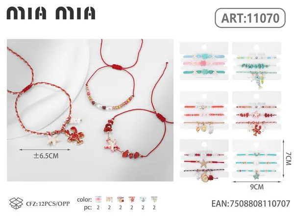 Pulsera tejida estilo marino con dijes de conchas, surtida