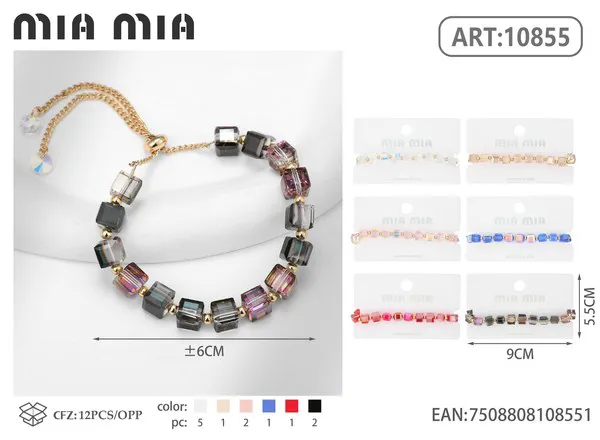 Pulsera de cristal facetado con cubos, surtida