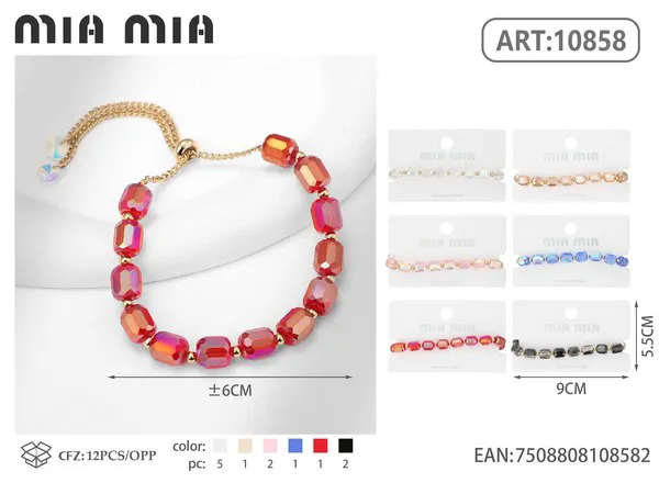 Pulsera de cristal facetado, roja