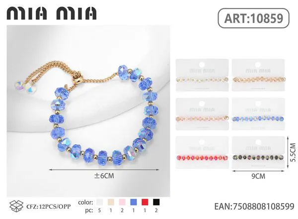 Pulsera de cristal facetado, azul