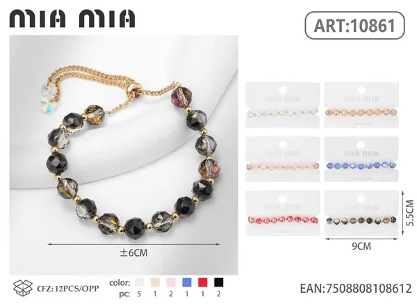 Pulsera de cristal facetado, negra