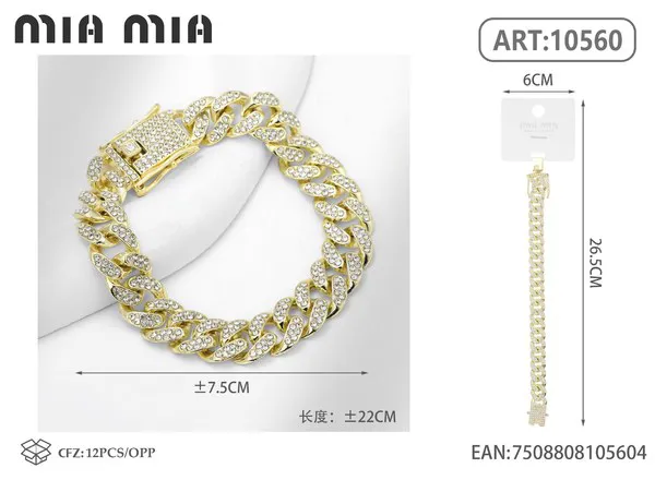 Pulsera dorada de aleación tipo cubana con circonias