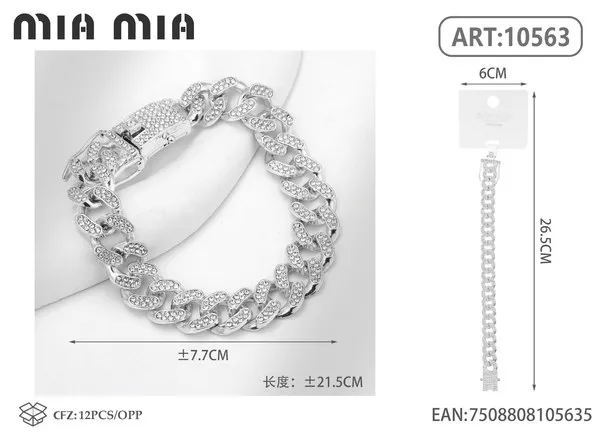 Pulsera plateada de aleación tipo cubana con circonias