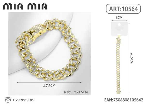 Pulsera dorada de aleación tipo cubana con circonias