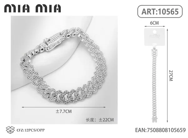 Pulsera plateada de aleación tipo cubana con circonias