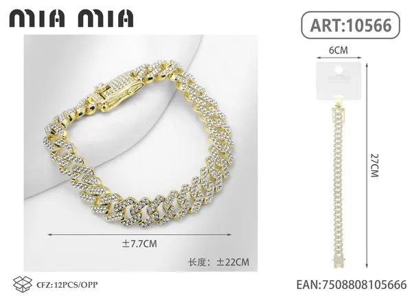 Pulsera dorada de aleación tipo cubana con circonias