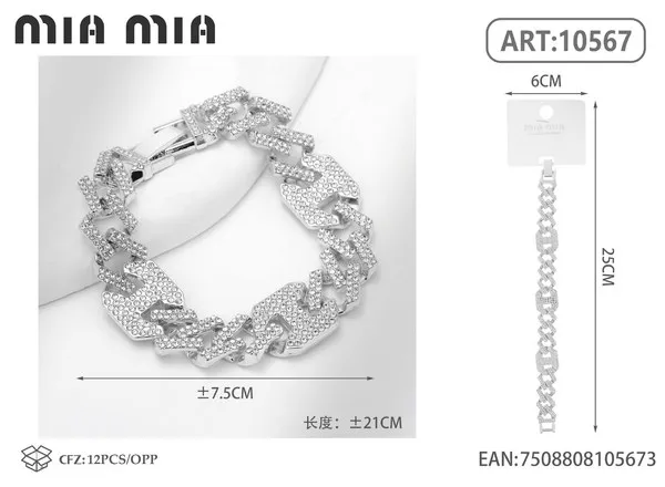 Pulsera plateada de aleación tipo cubana con circonias