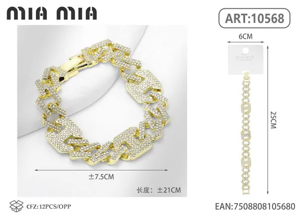 Pulsera dorada de aleación tipo cubana con circonias