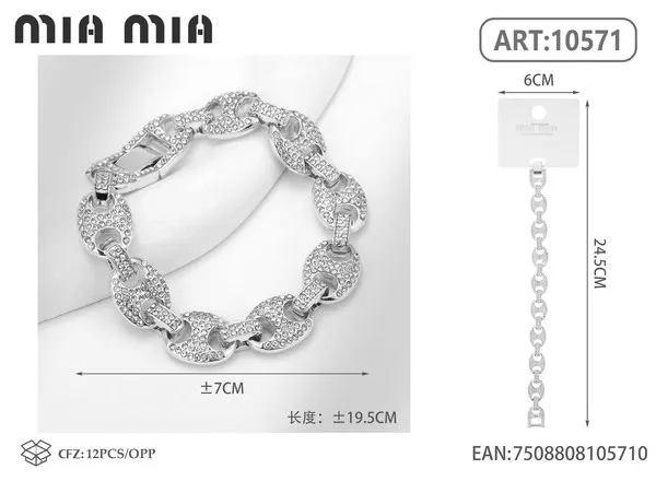 Pulsera plateada de aleación con circonias