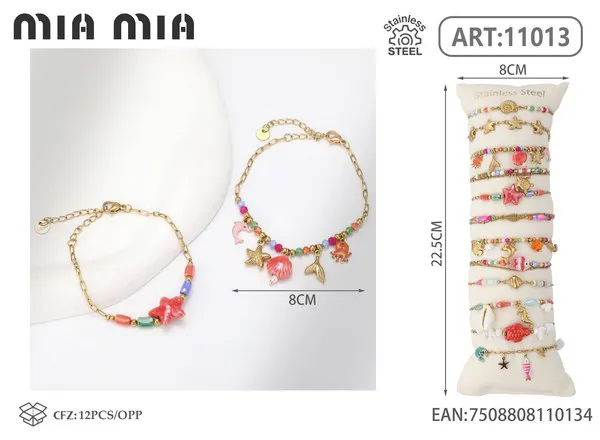 Pulsera de acero inoxidable estilo marino, fucsia