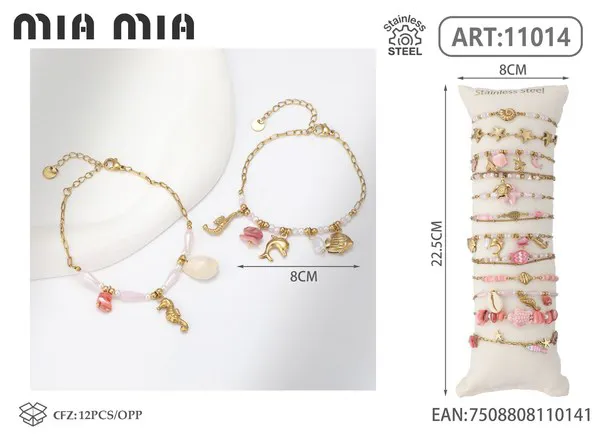 Pulsera de acero inoxidable estilo marino, rosa