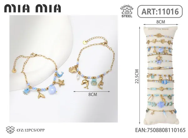 Pulsera de acero inoxidable estilo marino, azul