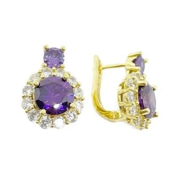 Aretes de circonia morada con orla de cristales