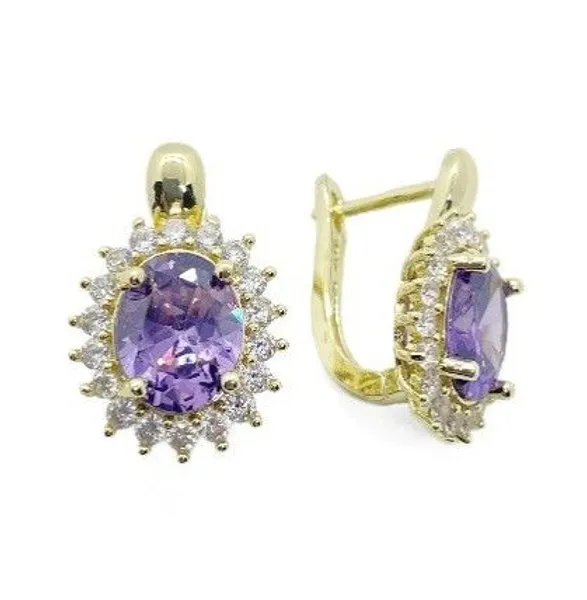 Aretes de circonia morada con orla de cristales