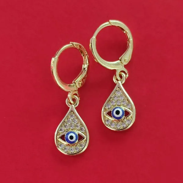 Argollas doradas con colgante de ojo turco con circonias