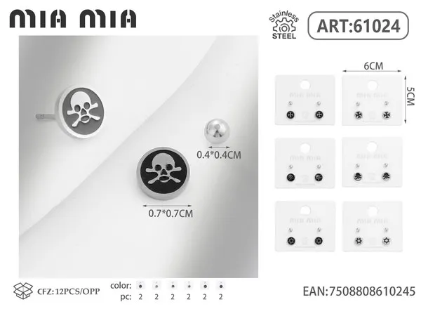 Juego de aretes de acero inoxidable con calavera