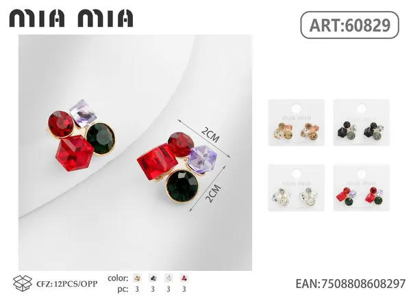 Aretes de racimo con cristales de colores