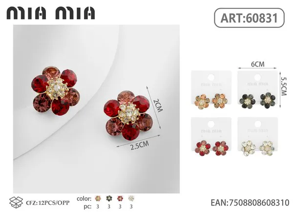 Aretes de flor con circonias de colores