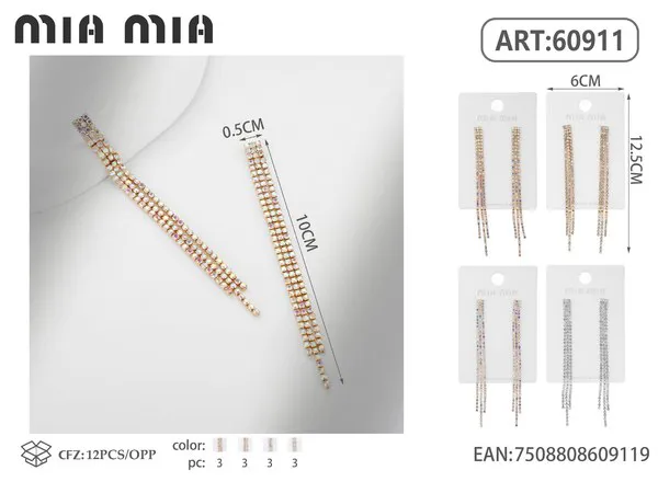 Aretes largos con borla de circonias
