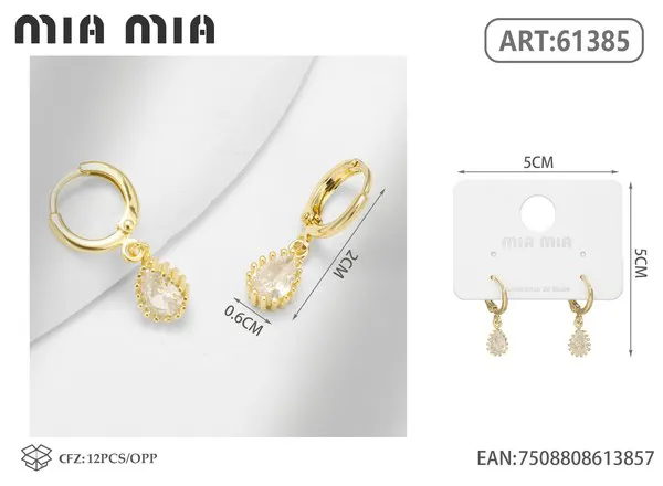 Argollas con dije de gota de circonia, doradas