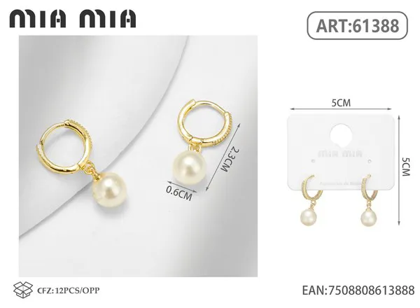 Argollas con dije de perla, doradas