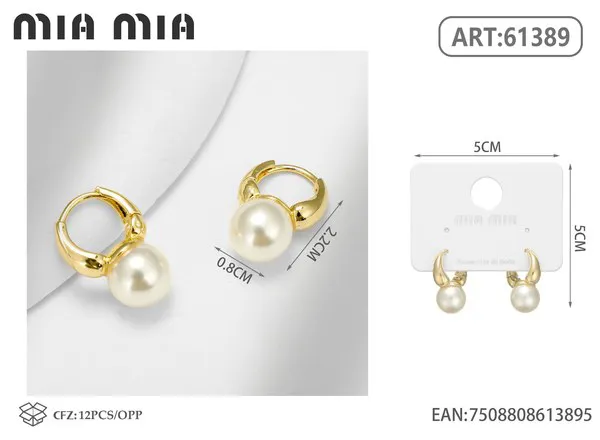 Argollas con dije de perla, doradas