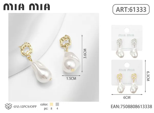 Aretes colgantes de perla barroca, dorados