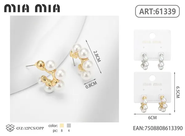 Aretes de perlas en racimo, dorados