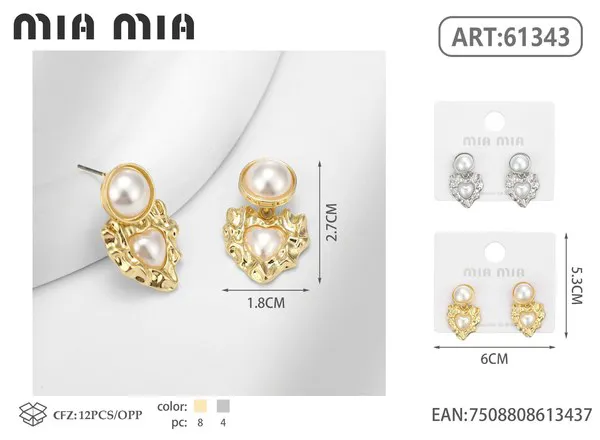 Aretes de corazón de perla, dorados