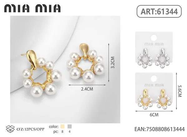 Aretes de aro de perlas, dorados