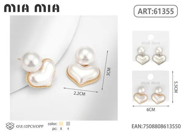 Aretes de corazón de perla, dorados