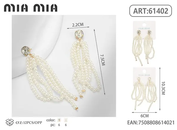 Aretes con borla de perlas y circonia