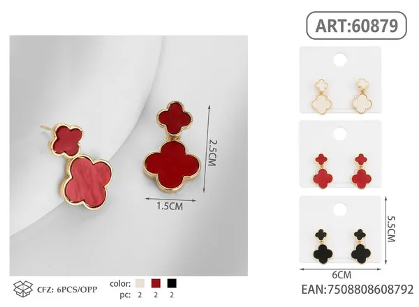 Aretes de doble trébol de esmalte, dorados