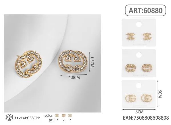 Aretes de logo entrelazado con circonias, dorados