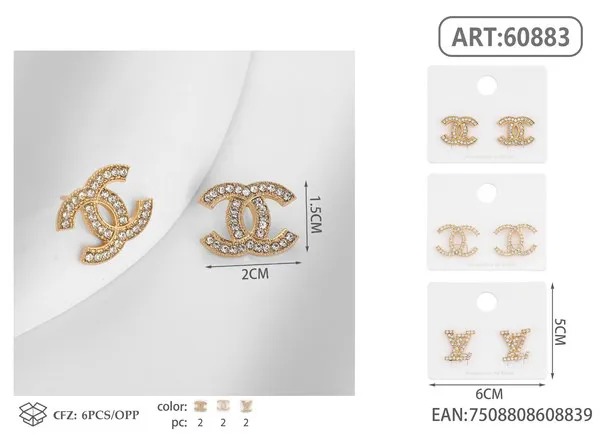 Aretes de doble C con circonias, dorados