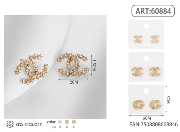 Aretes de doble C con circonias y flores
