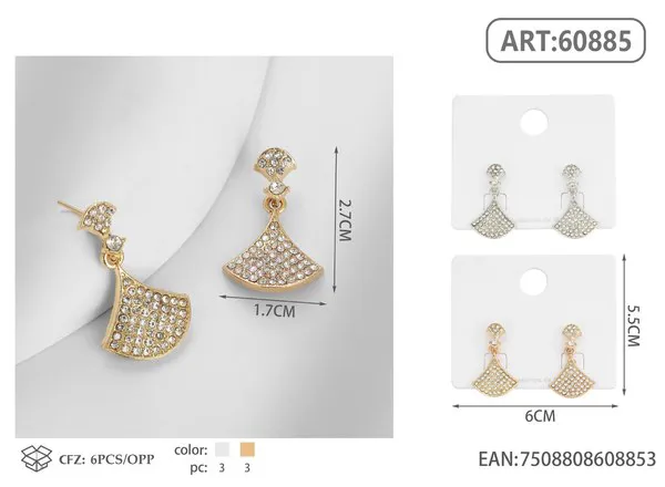 Aretes de abanico con circonias, dorados