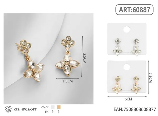 Aretes de trébol de cristal, dorados