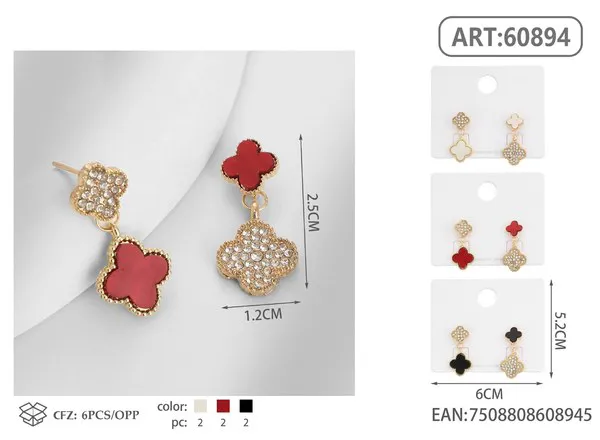 Aretes de doble trébol con circonias y esmalte